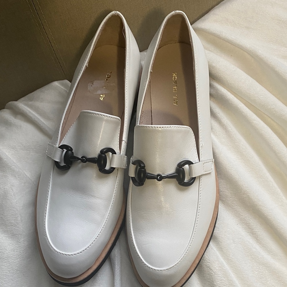 All Black brand Women's White Leather Loafers size 8.5 never worn